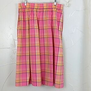 A.N.A. Plaid Midi Skirt Size‎ 12 Fit & Flare Pleated Side Slit Pockets